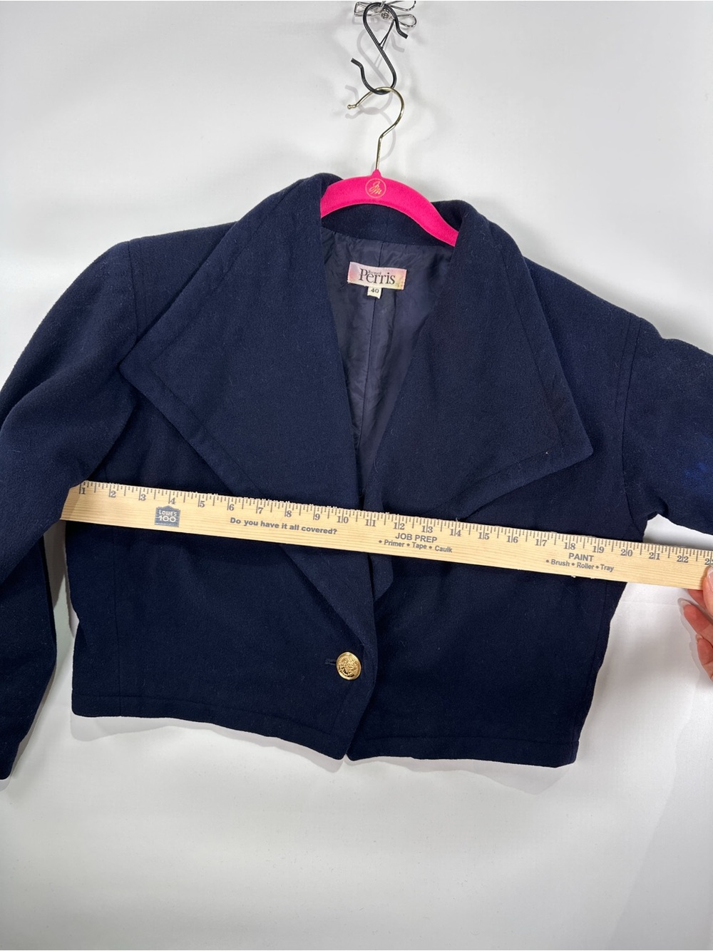 Bernard Perris Vintage Cropped Asymmetrical Wool Blazer Navy 40 - Picture 10 of 11
